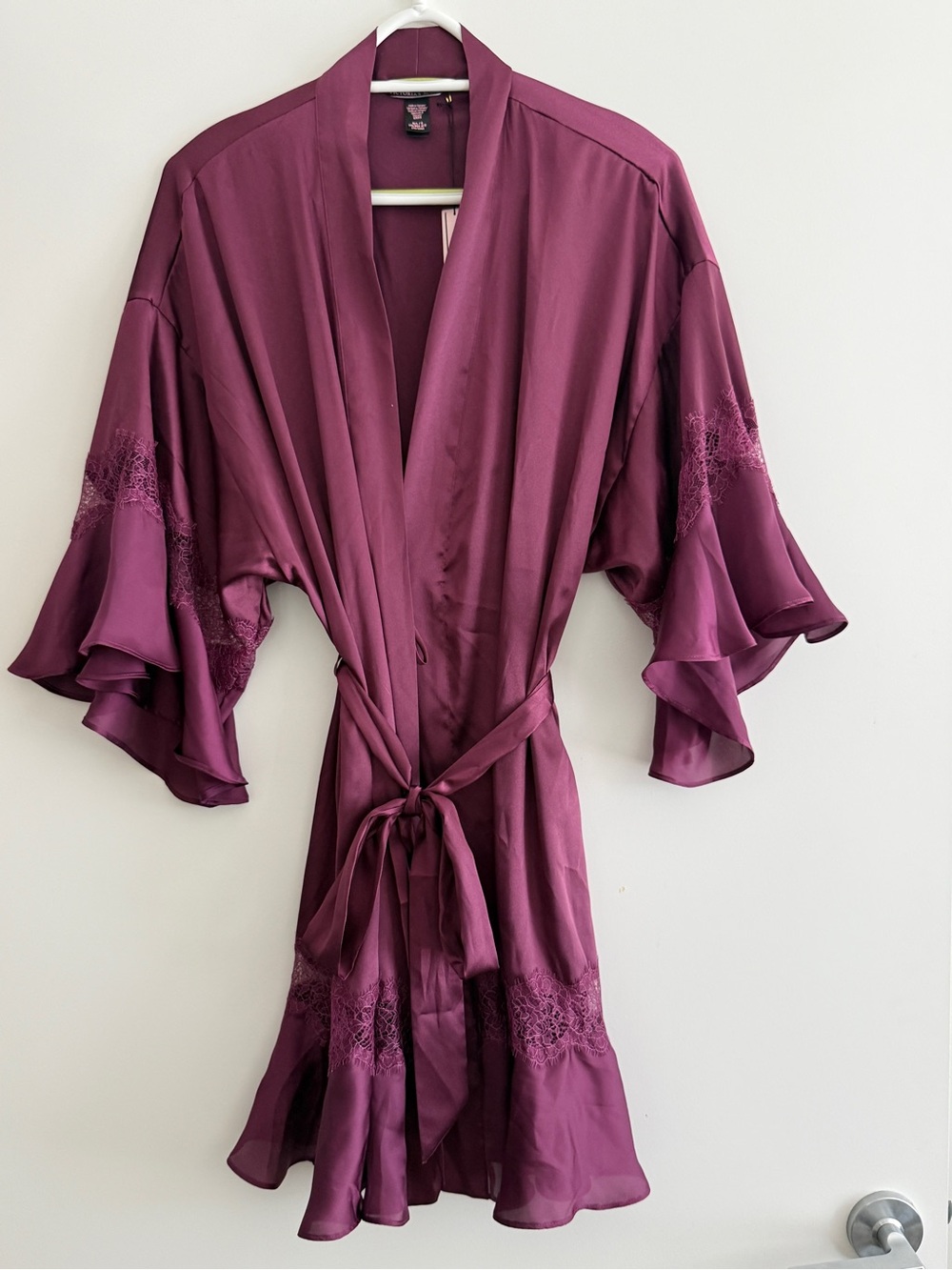Victoria's Secret Plum Satin Lace-Trim Kimono Robe